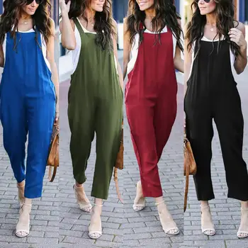 

Casual Summer Women Solid Color Jumpsuit Suspender Overalls Bib Pants Romper Jumpsuit Suspender Overalls Bib Pants Romper Women