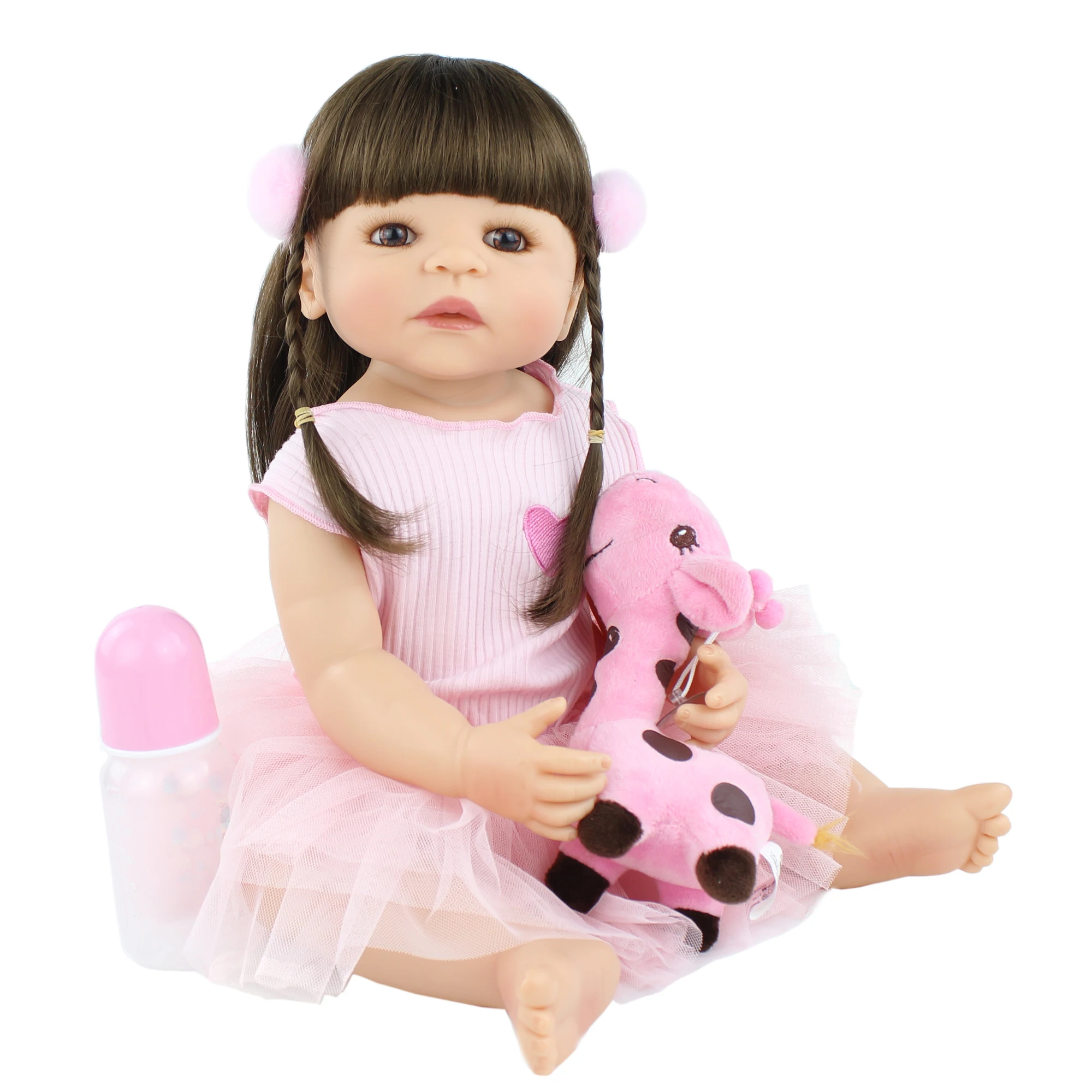 

55cm Full Silicone Reborn Baby Doll Toy Pink Dress Vinyl Princess Toddler Babies Girl Bathe Toy Kids Birthday Gift Dress Up Doll