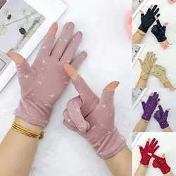 NEW Women Half Fingers Golves Sunscreen Golves Driving Slip-resistant Anti UV Stretch Thin Two-finger Exposed Glove Mittens