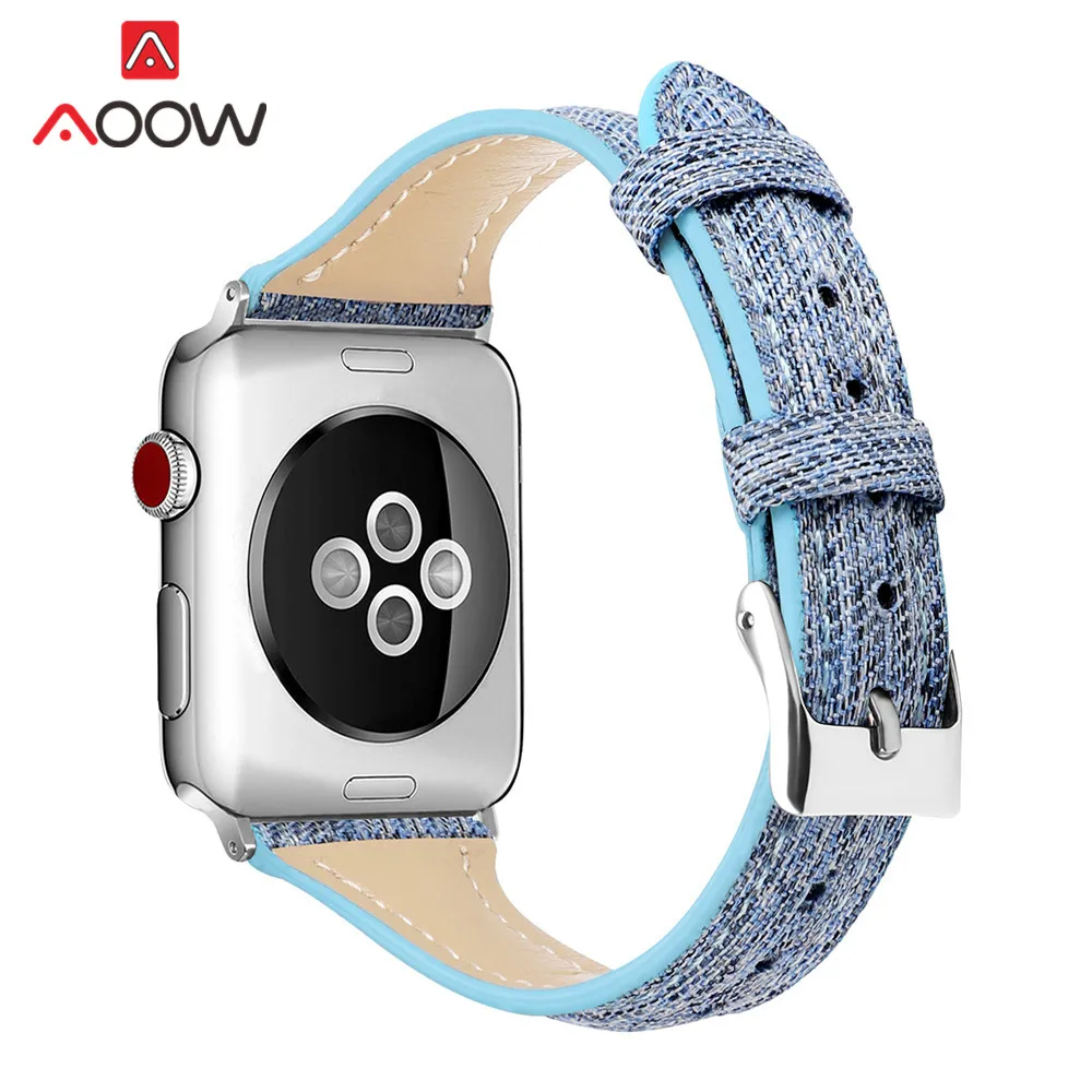 Sky blue Нейлоновый кожаный ремешок для часов Apple Watch 40 мм 44 мм 38 мм 42 мм Тонкий холщовый ремешок для часов iWatch 5 4 3 2 1 Ремешок Браслет - Цвет ремешка: Sky blue