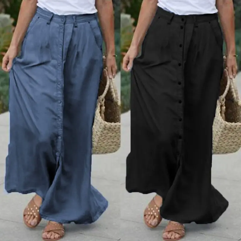 Plus Size Women Skirts ZANZEA Casual Button Maxi Skirts Female Solid Vestidos Robe Jupe Casual Faldas Saia Streetwear Skirt