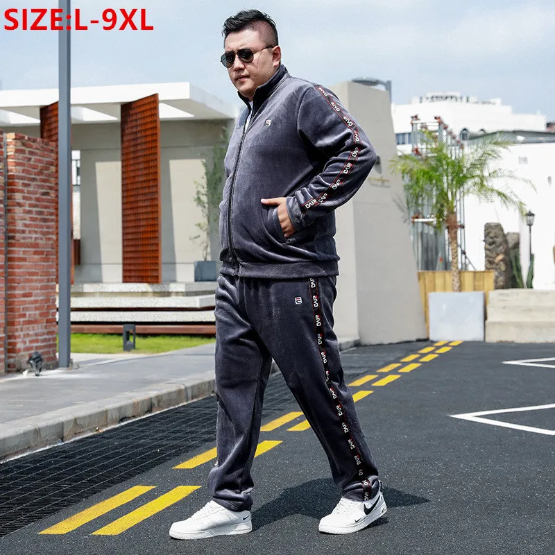 メンズトラックスーツセット 冬用の厚手のストレートパンツと2枚のトラックスーツ 暖かいプリーツ カジュアル 冬用 6xl 7xl 8xl Aliexpress メンズ服