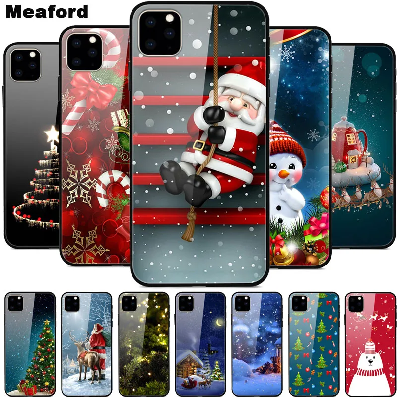 Рождественский чехол для телефона s для iPhone 11 Pro Max, чехол из закаленного стекла для iPhone X XS Max 7 8 6 6S Plus 11 Pro XR X S, Жесткий Чехол