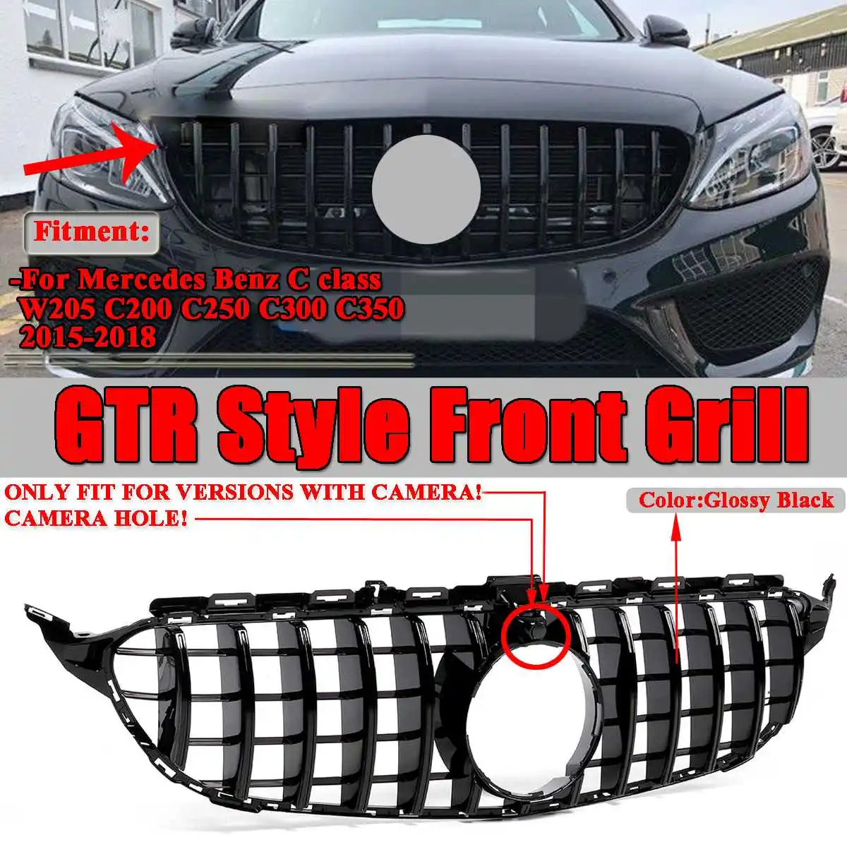 Новый W205 GT R Стиль Решетка переднего бампера для Mercedes Benz C класса C200 C250 C300 C350 2015-2018 с