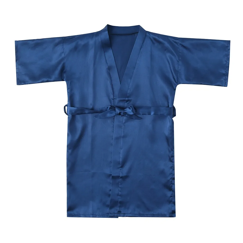 Шелковое атласное кимоно; наряд для маленьких девочек; Одноцветный банный халат; одежда для сна; повседневная детская одежда; Peignoir Enfant Szlafrok Dzieciecy; - Цвет: Navy