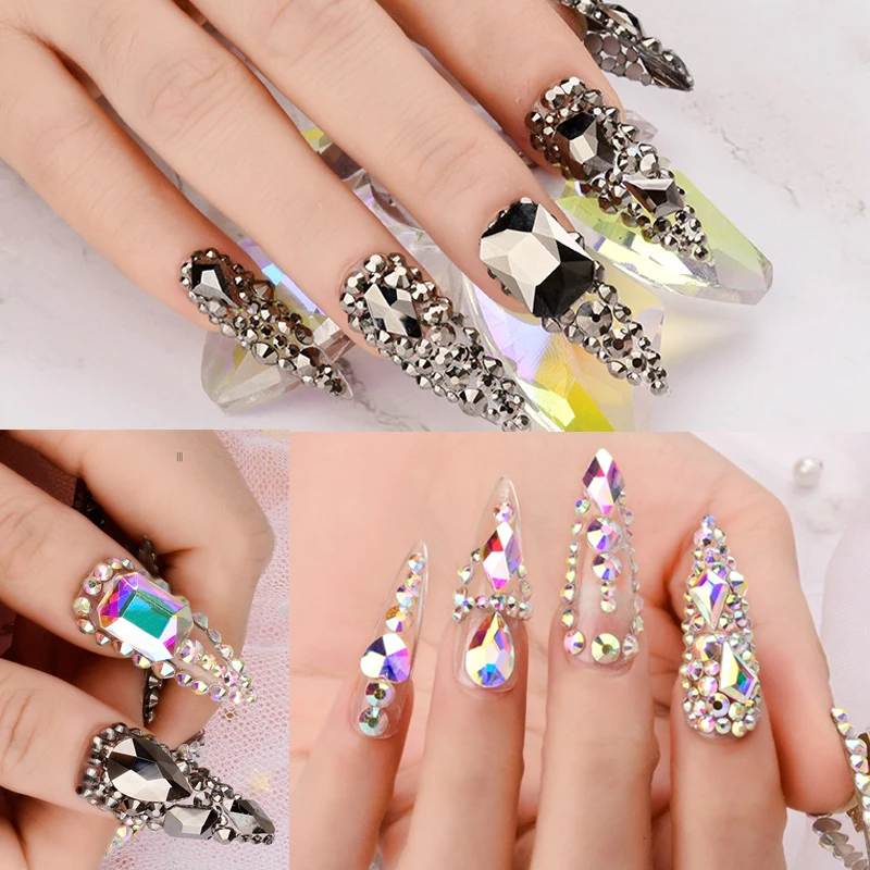 

50 PCS Crystal Nail Rhinestones Decorations Mix Shapes 3D Flatback Shiny Diamonds Gems Jewelry DIY Nails Art Accessories Set