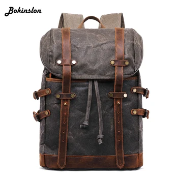 

Bokinslon Oil Wax Bag Men's Hiking Travel Outdoor Backpack Fashion Man Large Capacity Male Backpack
