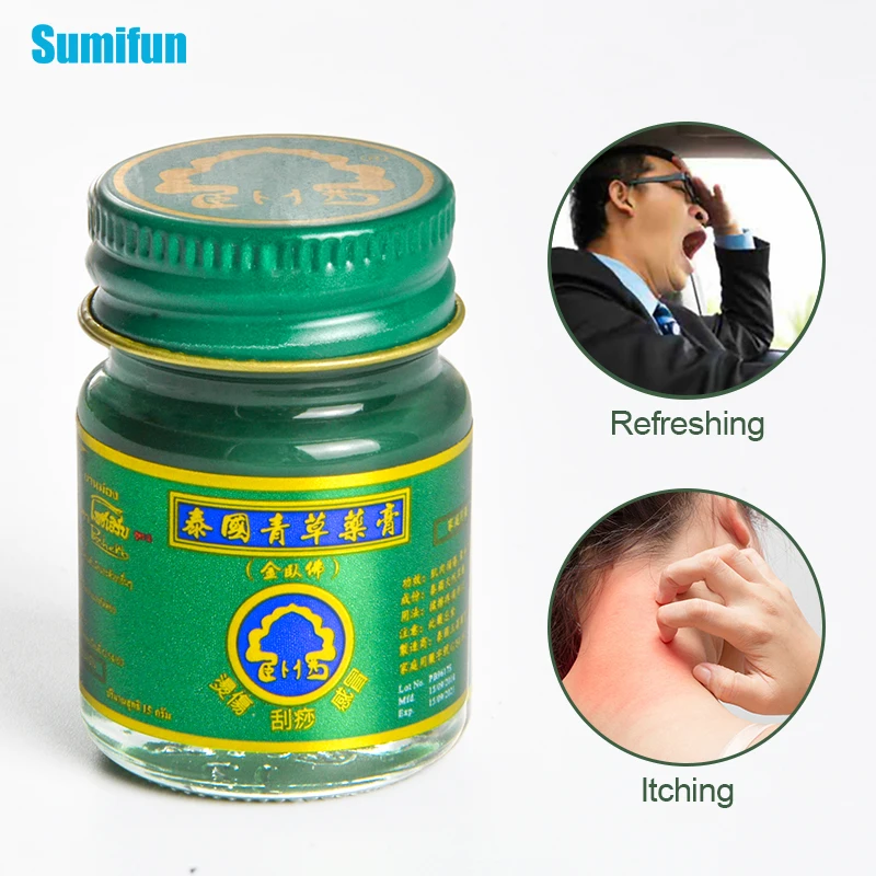 1pcs 15g Thailand Green Herbal Ointment Mint Cool Cream For Headache Toothache Dizziness Pain Relief Balm Medical Plaster P0052