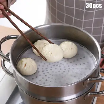 

30Pcs Kitchen Disposable Round Non-stick Steamer White Dim Sum Bun Paper Dumplings Pad Home Restaurant Steamers Mat Cooking Tool