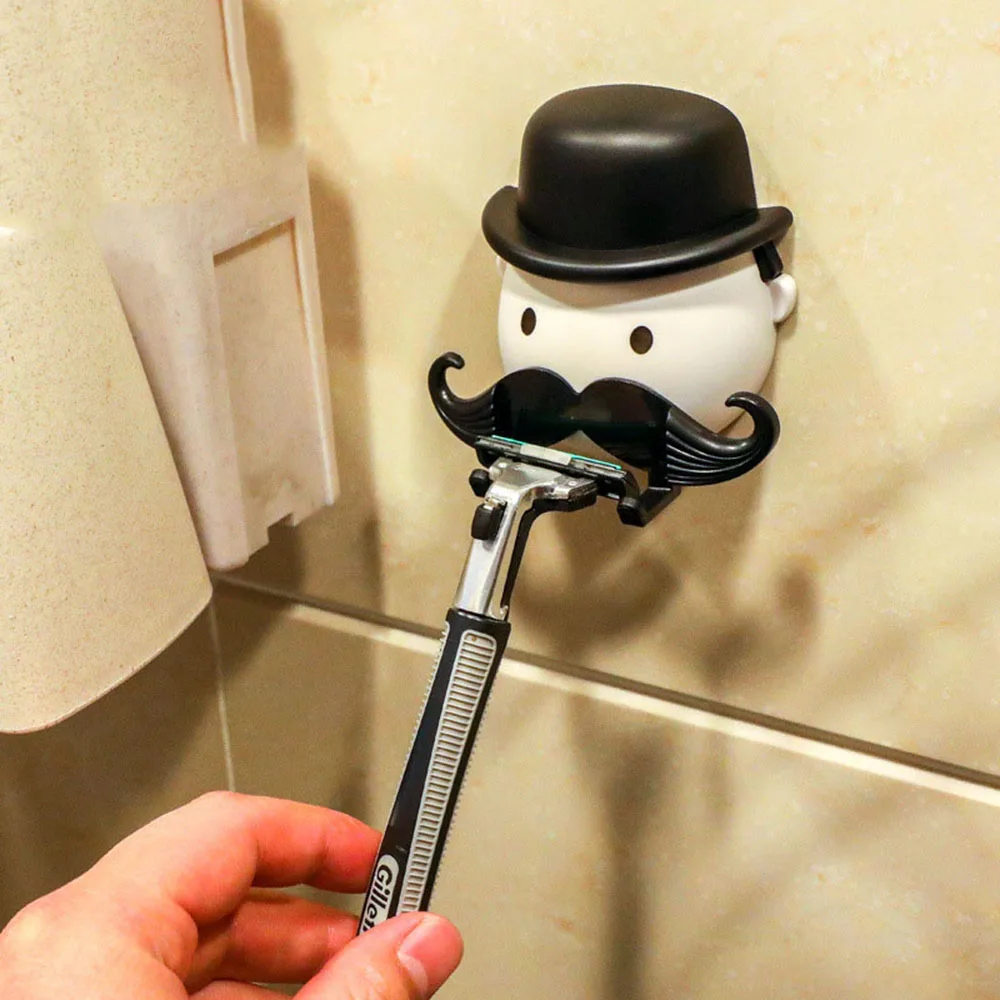 남성 수염 수동 면도기 홀더 선반 좌석 스탠드, 욕실 면도기 후크 걸이 빨판 벽걸이 면도기 플라스틱 스토리지 랙