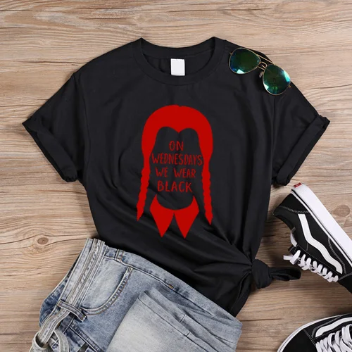 Black-Red ONSEME футболка на Хэллоуин Женская хлопковая Харадзюку меланин по средам мы носим черные Графические футболки белая футболка Vogue Топ Q-900 - Цвет: Black-Red