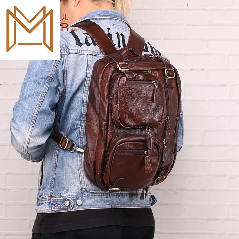 

Genuine Leather Male Package Leisure Time Man Travel Both Shoulders Backpack More Function Briefcase Single Shoulder Satchel