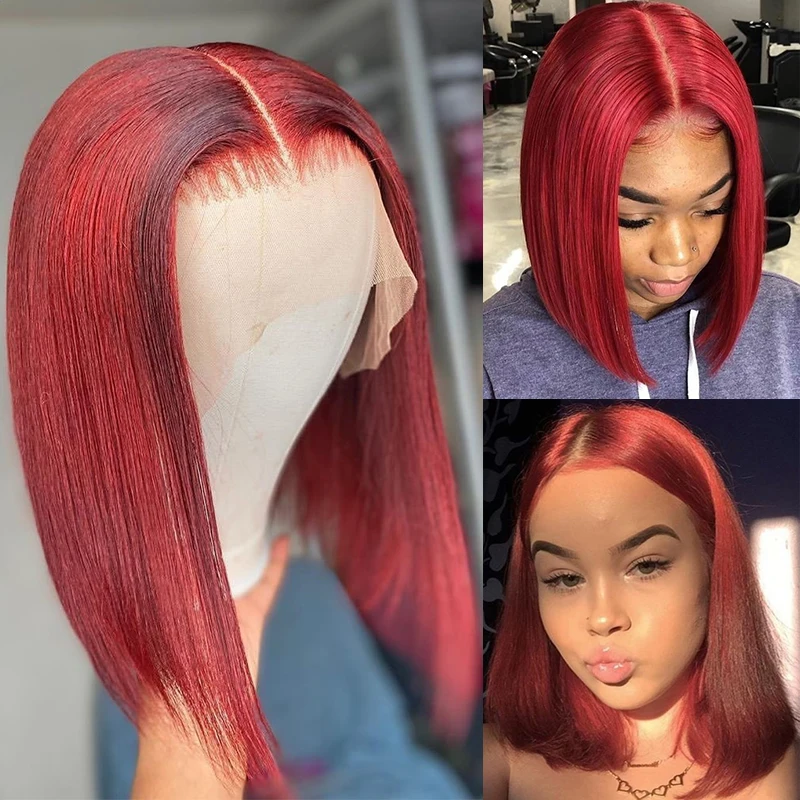 Red Color Human Hair Wigs Short Bob Ginger Orange Human Hair T Part Lace Wigs Natural Black Brazilian Human Hair Lace Front Wig  