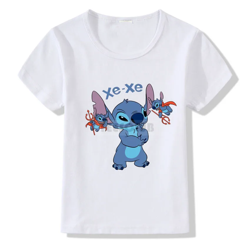 Lovely Lilo and Stitch Print T shirt Kids Cartoon Summer Tops Birthday T-shirt For Children Fashion Short Sleeve White Tshirt