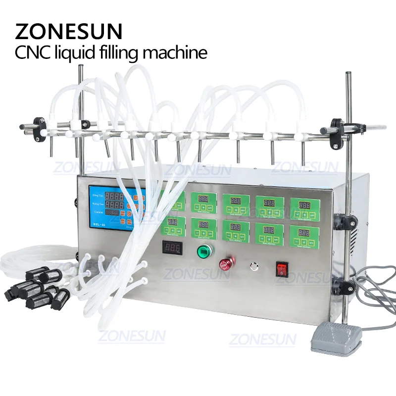 Электрический насос ZONESUN с цифровым управлением, разливочная машина для жидкости 3-4000 мл, для жидкой парфюмерной воды, сока, эфирного масла с 10 головками