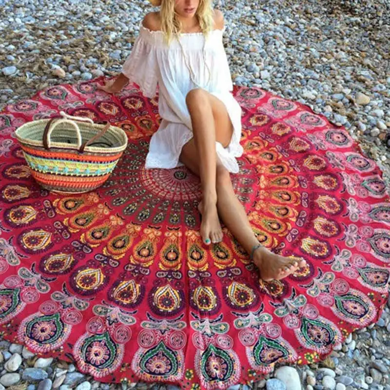 

Round Mat Scarve Mandala Tapestry Beach Picnic Throw Rug Blanket Bohemia Grassplot Mats New Design
