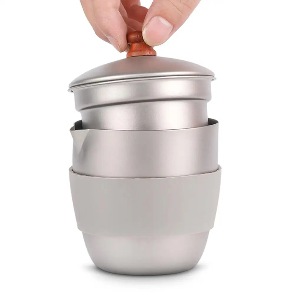 Титановый чайник, металлический чайник, сетчатый фильтр для заварки, резиновый рукав, портативный Теплоизоляционный чайник для кемпинга, пикника