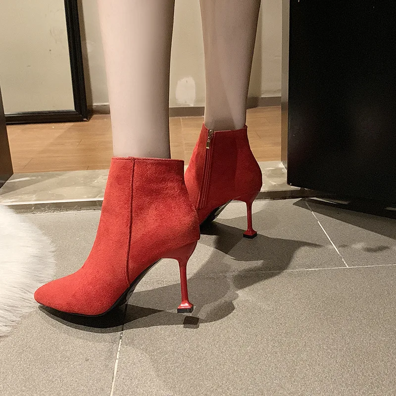 

Ankle Boots Women's 2019 Autumn Small Heel Short Boots Autumn New Style Pointed-Toe Thin Heeled High Heel Shoes Boots