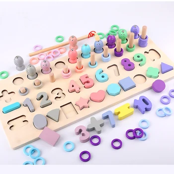 

Children Wooden Montessori Toy 4in1 Multifunction Baby Early Math Educational Toy Arithmetic Fishing Ferrule Kids Jigsaw Puzzle