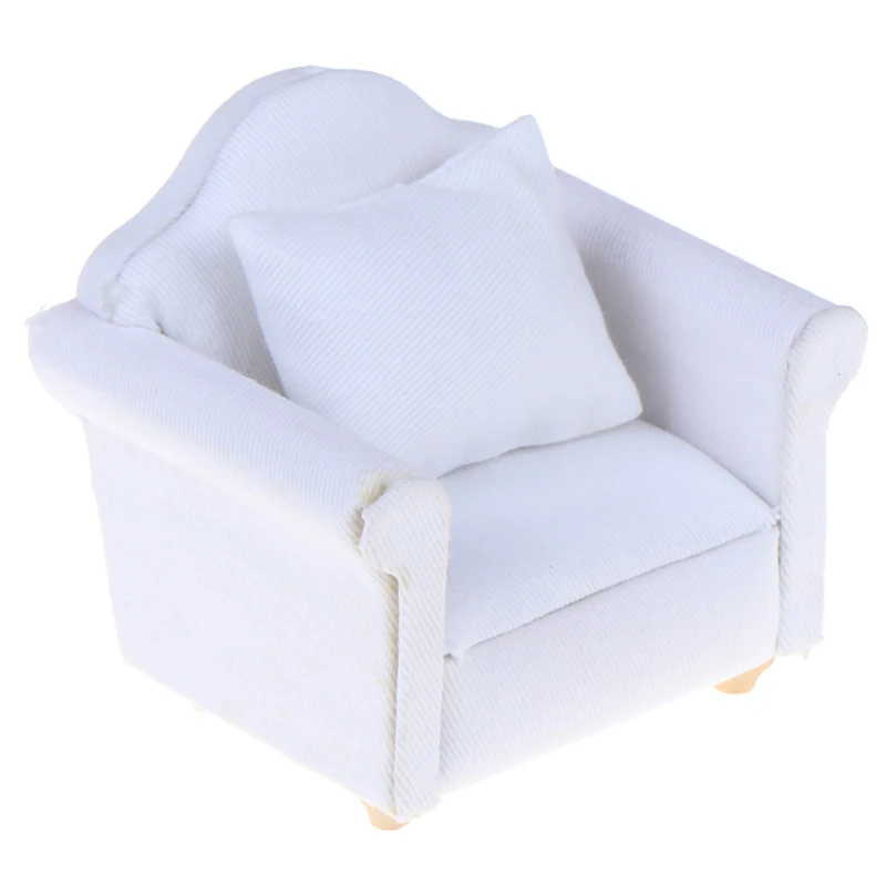 1/12 Dollhouse White Sofa with Back Cushion Mini Sofa Chair Furniture Model Toys for Doll House Decoration Miniature Accessories