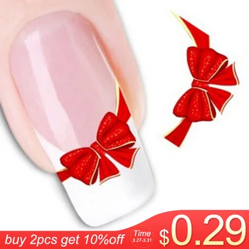 

1sheets DIY Designs Women Elegant Nail Art Stickers Decals Red Butterfly Tie Decals Patch French Tip Care Styling Tool LASTZ-034