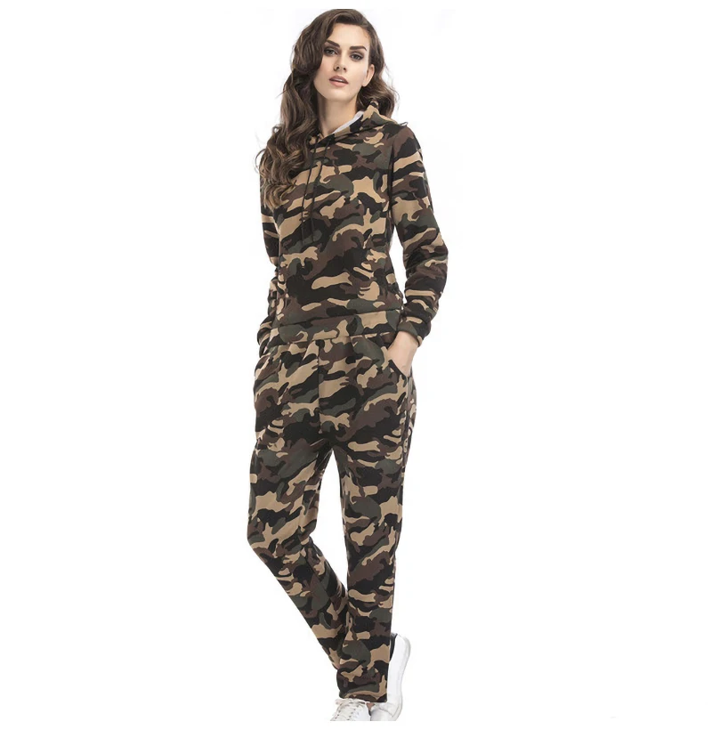 

Two Piece Set Women Tracksuit Autumn Winter Ladies Pants Sweat Suits Camouflage Hooded Clothing Outfits Femme Lounge Wear