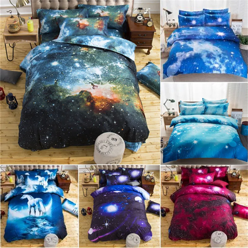 

Star Printing Bedding Set Starry Sky Unicorn Kids Girls Psychedelic Space 2/3/4pcs Duvet Cover Set Single Full Size