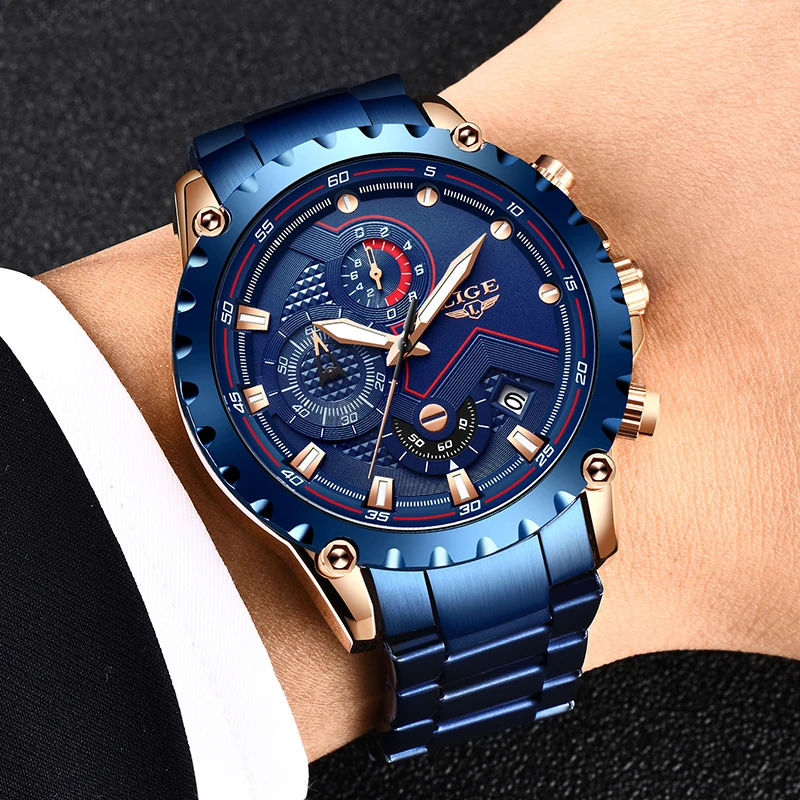 Lige Creative Design Watches Men Luxury Quartz Wristwatch With Stainless Steel Chronograph Spo-5