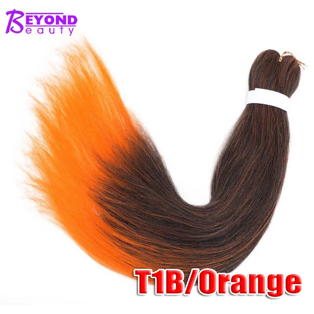 T1B Orange Мягкая коричневая предварительно растянутая тесьма, шелковистые пряди, 90 г, синтетическая тесьма - Цвет: T1B Orange