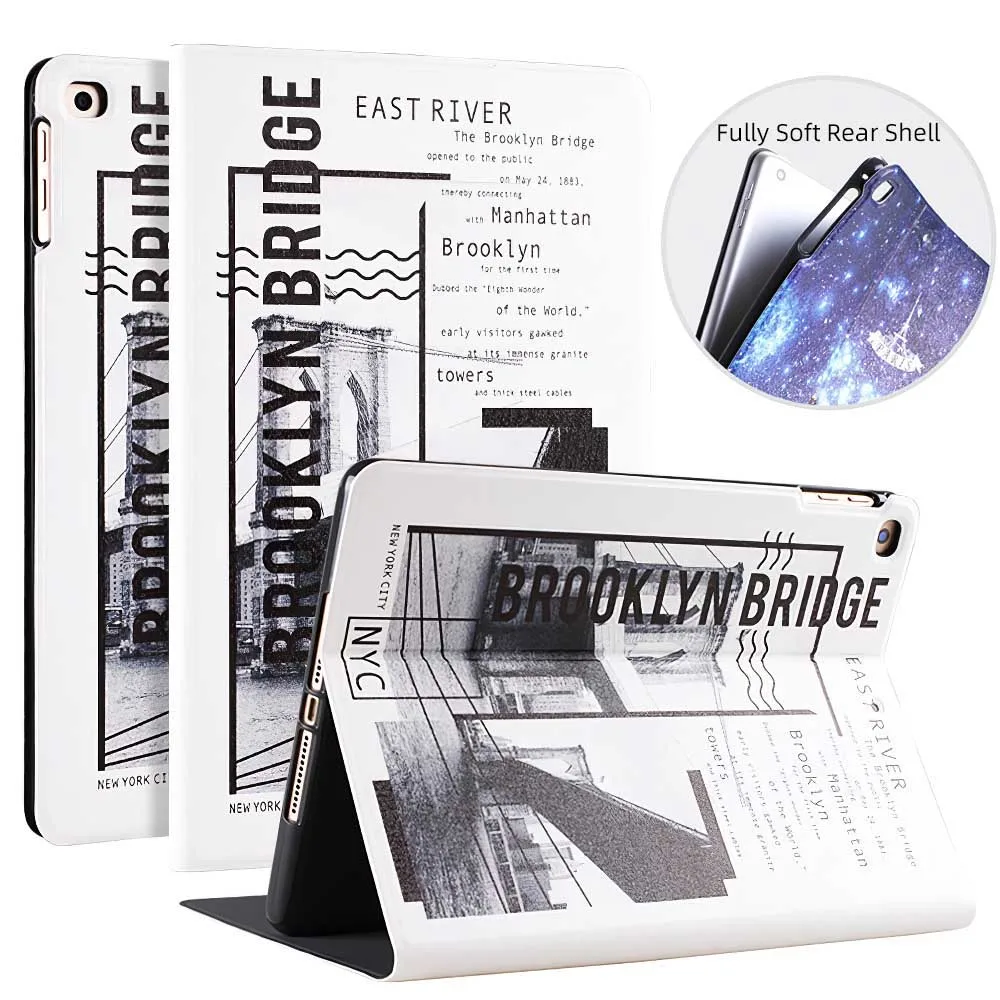 Painting Cute Bear Cases For iPad New Air 1 2 A1823 A1954 A1566 Cartoon Rabbit Flower Monkey Shockproof Tablet Leather - Цвет: Bridge