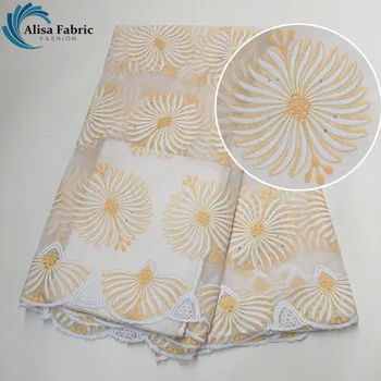 

Alisa High Quality French Net Lace Fabric With Embroidery 5 Yards/pcs Nigeria Lace Fabric With Stones For Nigerian Wedding Party