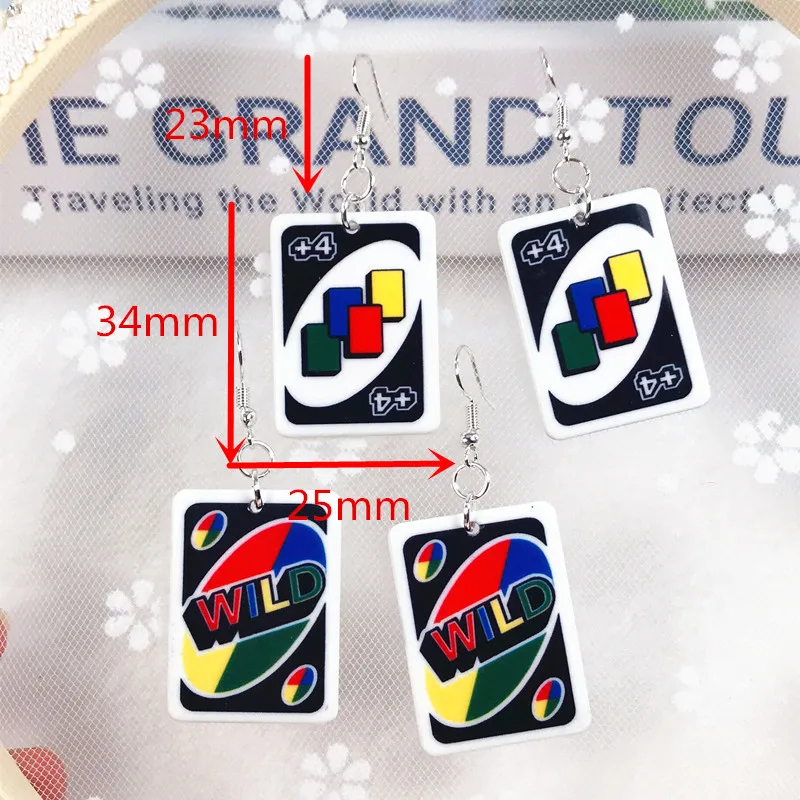 1Pair Drop Earrings  Magic Poker Game Card Crafts Dangle Acrylic Jewelry for Children and Woman