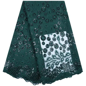 

Green African Dry Lace Fabric High Quality Milk Silk Lace Fabric With Sequins For Party Nigerian 5 Yards Lace Tulle Fabric 1735