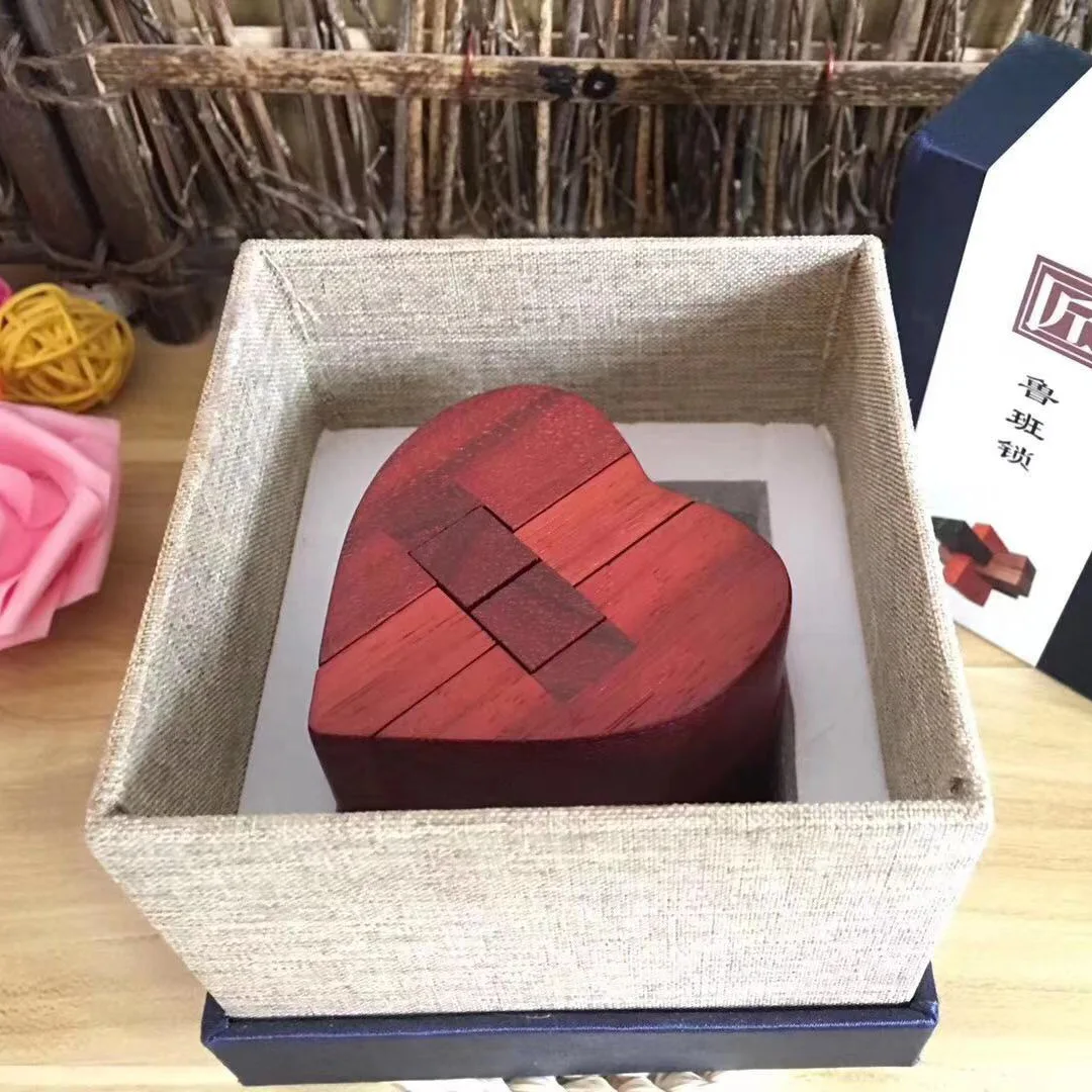 

Padauk Creative Wooden Craft Heart Luban Lock Casual Toy for Kids & Adults Customizable Logo