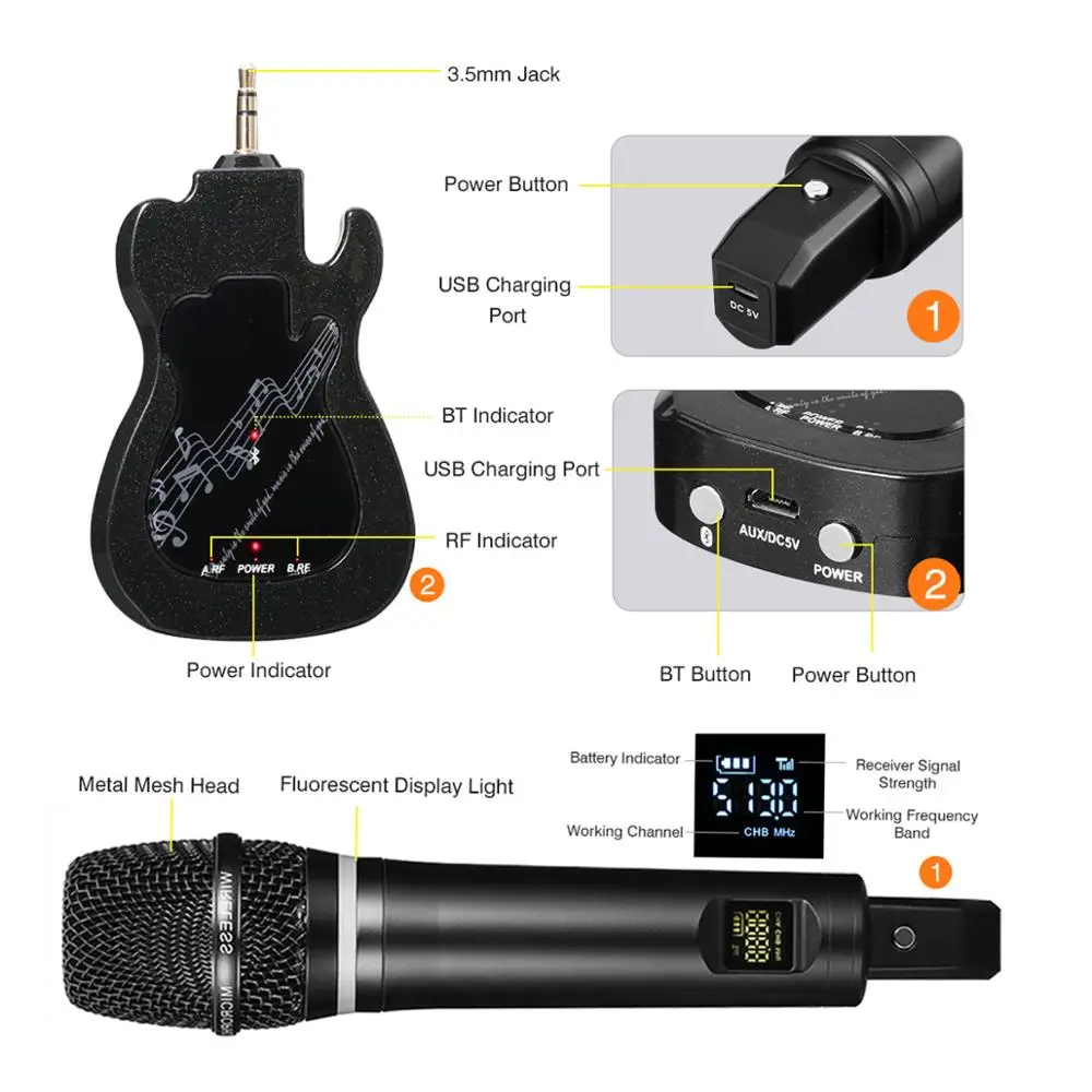 Excelvan GT200 микрофон UHF беспроводной караоке микрофон Встроенный аккумулятор профессиональный ручной Bluetooth Музыка KTV PK K38 K18