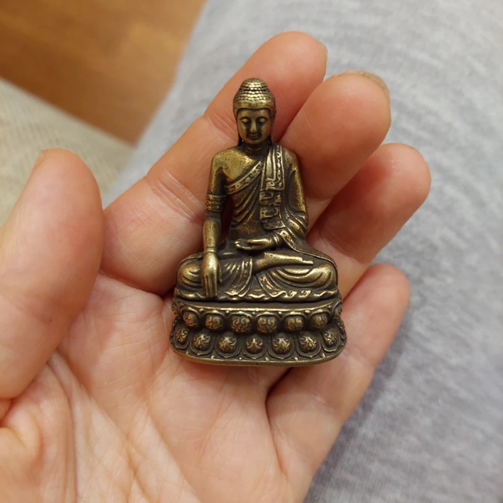 Vintage Brass Sitting Buddha Figurine Small Sakyamuni Statue for Collection Journey Worship Antique Home Desktop Decor ornament crafts miniature ornament miniature figurines