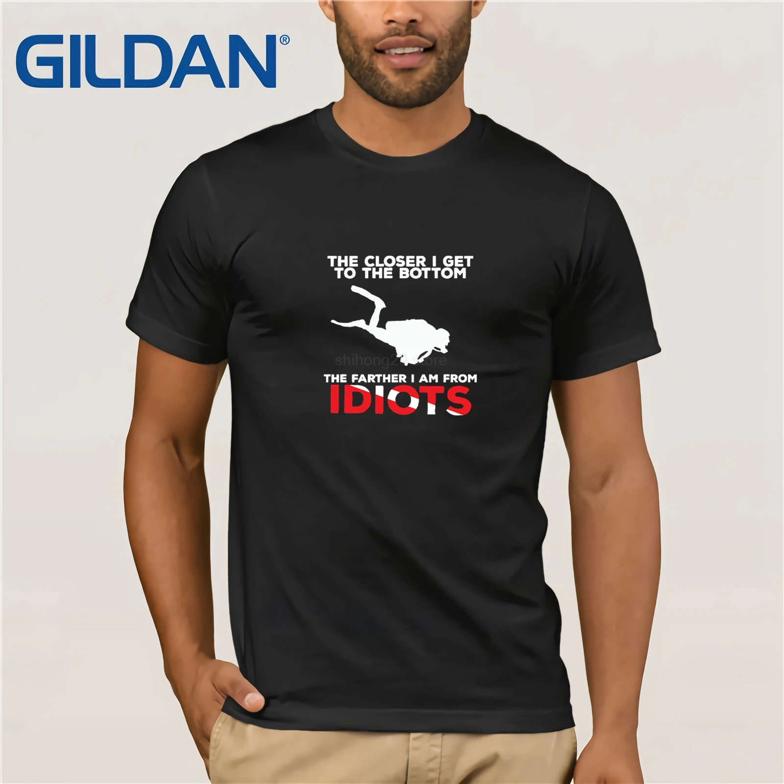 The Closer I Get To Bottom Scuba Diving Tee Shirt Man Graphic T Top design Fashion Round Neck | Мужская одежда