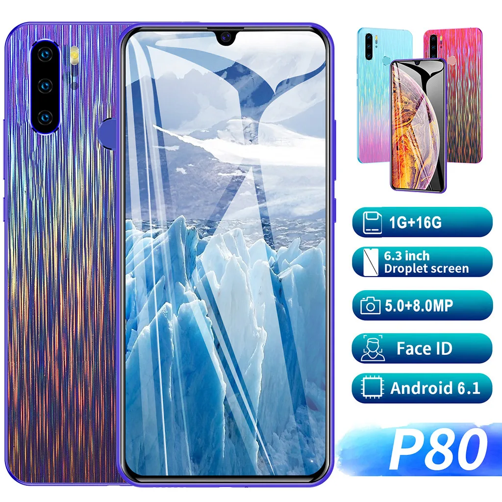 6,3 дюймовый мобильный телефон четыре камеры четырехъядерный 1+ 16G 3g Android смартфон большой аккумулятор смартфон распознавание лица HD+ ЖК-экран