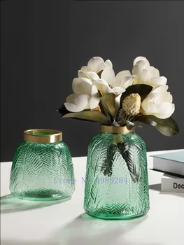 

Creative Nordic glass green vase metal Gold desktop Flower arrangement Hydroponics Modern home Decoration wedding decoration