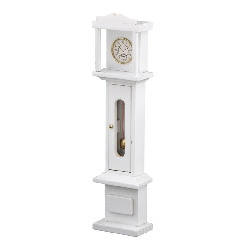 

1:12 Dollhouse Miniature Living Room Vintage Wooden Grandfather Clock White