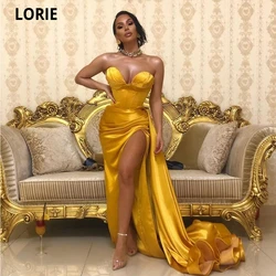 LORIE Mermaid Satin Prom Dresses 2021 Sexy Side Split Sweetheart Court Train Robes De Cocktail Dubai African Vestidos De Festa