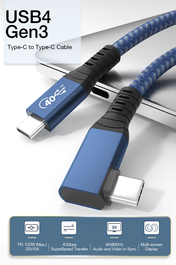 Кабель USB 4 0 Type-C папа под прямым углом 40 Гбит/с PD 100 Вт | Электроника