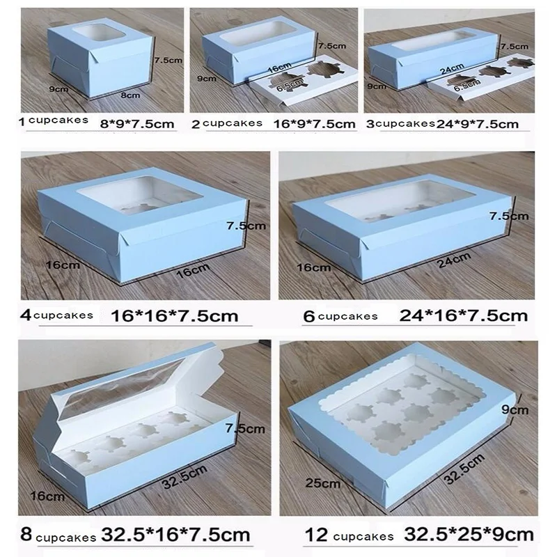 Большая Коричневая упаковка для кексов 6 коробок для кексов 8, крафт-бумага подарочная коробка для кексов с ПВХ окном, 4 упаковка кекса Крафтовая коробка