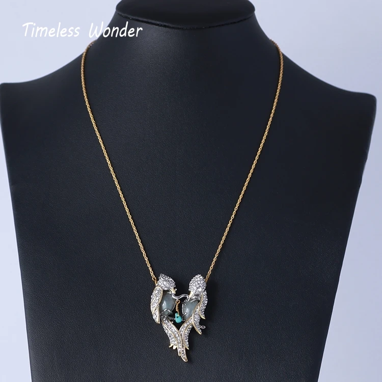 

Timeless Wonder Stunning Encrusted Stone Lovebird Pendant Necklace Crystal Statement Fancy Jewelry Gown Punk Gothic Chains 2330