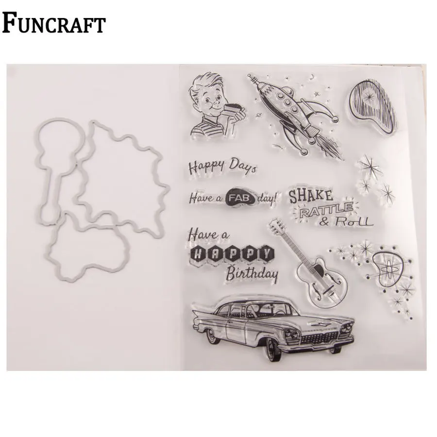 Ensemble De Timbres Et Matrices Pour Cartes De Scrapbooking 1 Paquet Voiture Fusees Violon Homme Joyeux Anniversaire Aliexpress