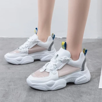 

Women Chunky Sneakers Breathable Mesh Ladies Platform Shoes Fashion White Women Casual Sneakers Shoes for Lady