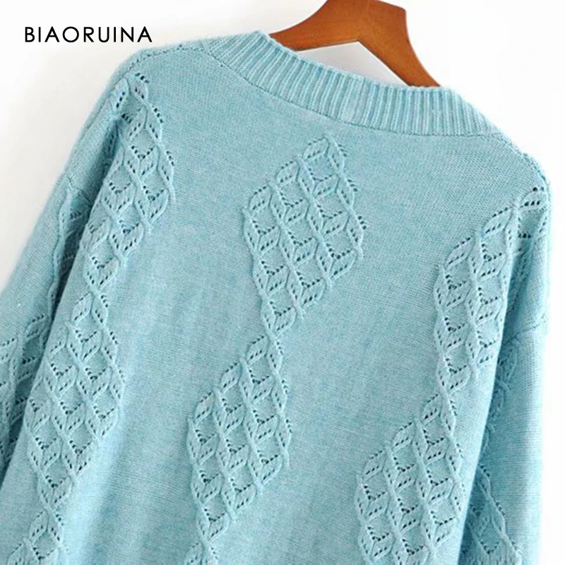 BIAORUINA, 3 цвета, женские вязаные Длинные кардиганы, Женский однотонный Повседневный свободный свитер, один размер, женская мода