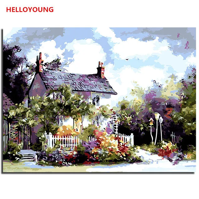 Джунгли домик DIY Ручная роспись цифровая печать масляной картины живопись по номерам Масляные картины китайские картины-свитки украшение дома - Цвет: YH214