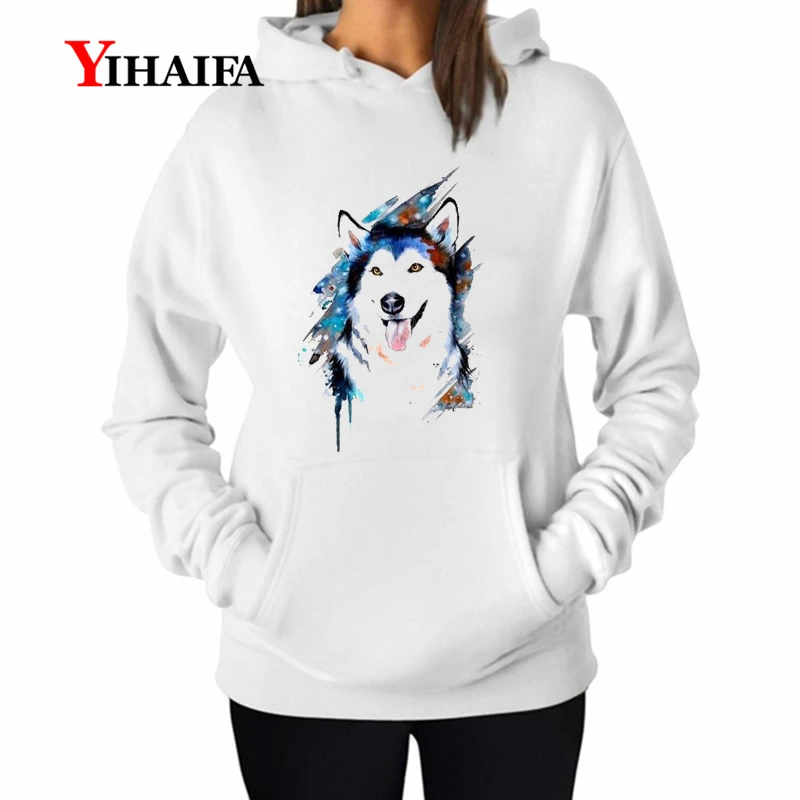 

YIHAIFA Women Hoodies Galaxy Wolf Animal Print Sweatshirts Graphic Streetwear Pullover White Tracksuit Tops Womens Clothes