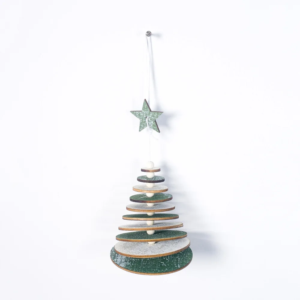 Wooden Snowflake Hanging String Christmas Tree Pendant Creative Christmas Hanging Ornaments Window Display Decoration Xmas Decor - Цвет: Green Round